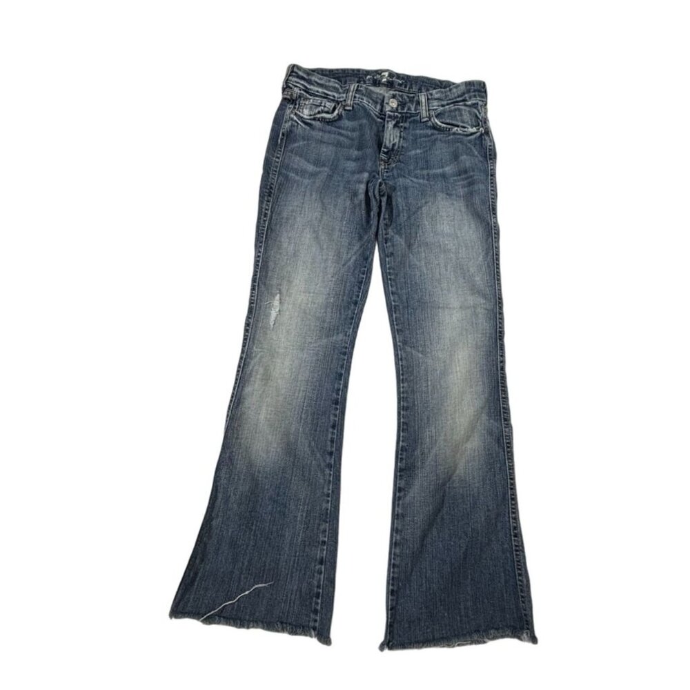 7 For all Mankind Bootcut Jeans Womens Size 28 Distressed Denim Raw Hem